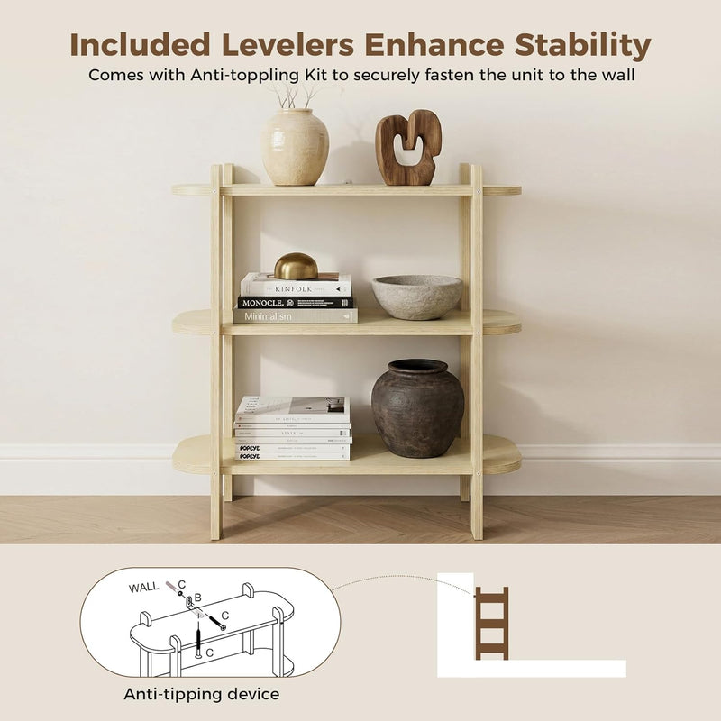 Book Shelf 3-Tier Bookshelf Wooden Bookcase Modern Open