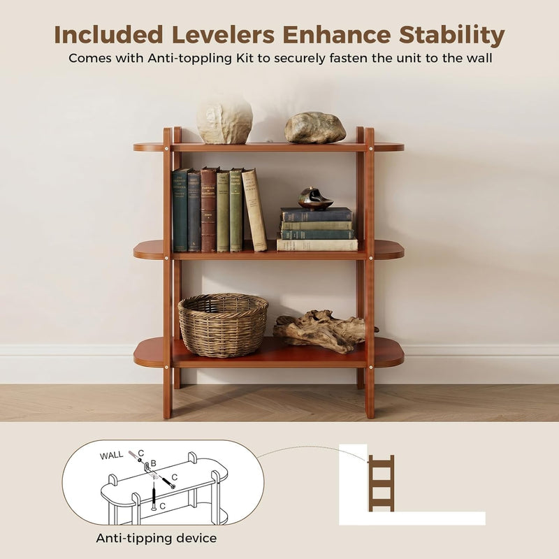 Book Shelf 3-Tier Bookshelf Wooden Bookcase Modern Open