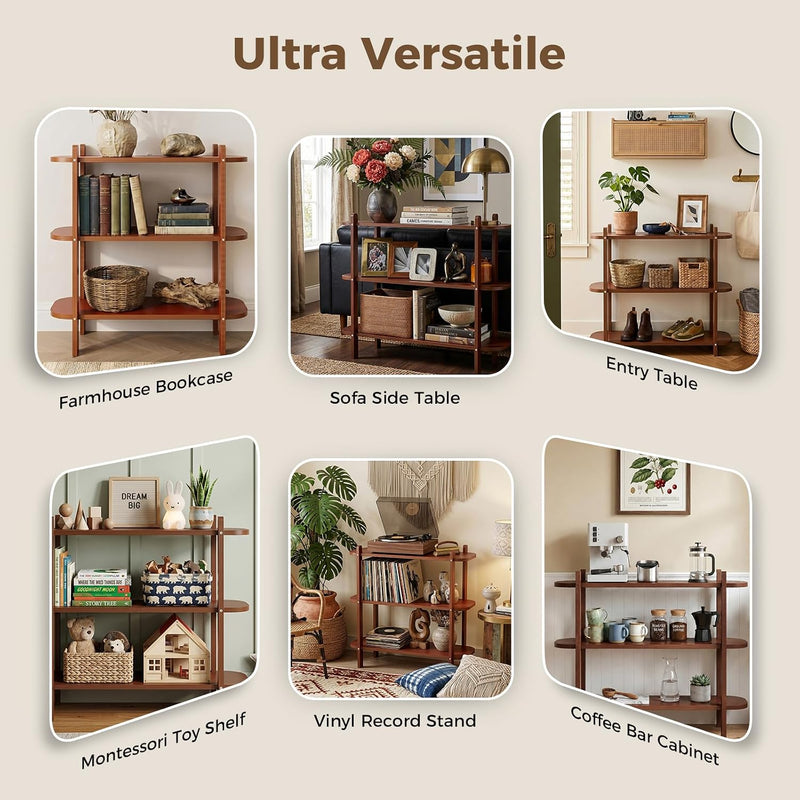 Book Shelf 3-Tier Bookshelf Wooden Bookcase Modern Open