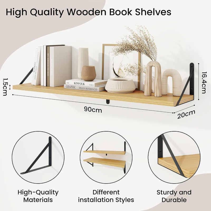 Book Shelf Rustic Shelves Wall Wooden (Set of 3)