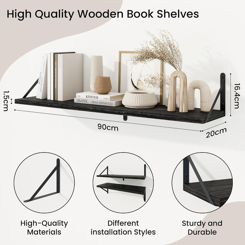 Book Shelf Rustic Shelves Wall Wooden (Set of 3)