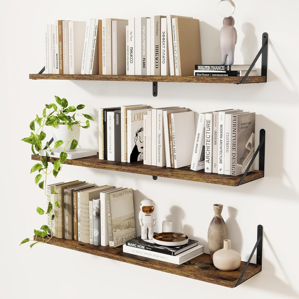 Book Shelf Rustic Shelves Wall Wooden (Set of 3)