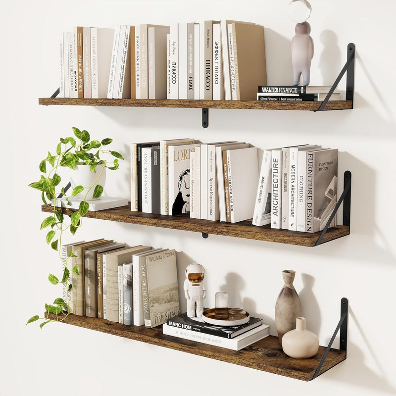 Book Shelf Rustic Shelves Wall Wooden (Set of 3)