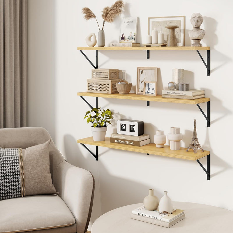 Book Shelf Rustic Shelves Wall Wooden (Set of 3)