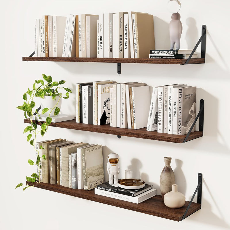 Book Shelf Rustic Shelves Wall Wooden (Set of 3)
