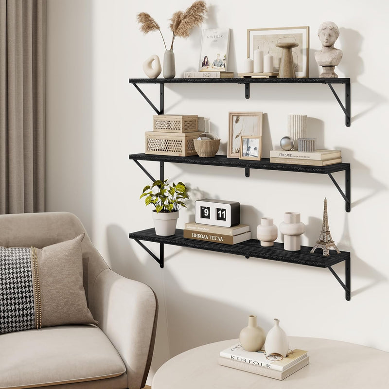 Book Shelf Rustic Shelves Wall Wooden (Set of 3)