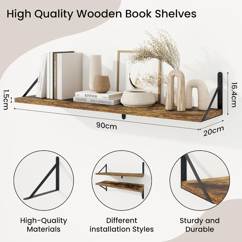 Book Shelf Rustic Shelves Wall Wooden (Set of 3)