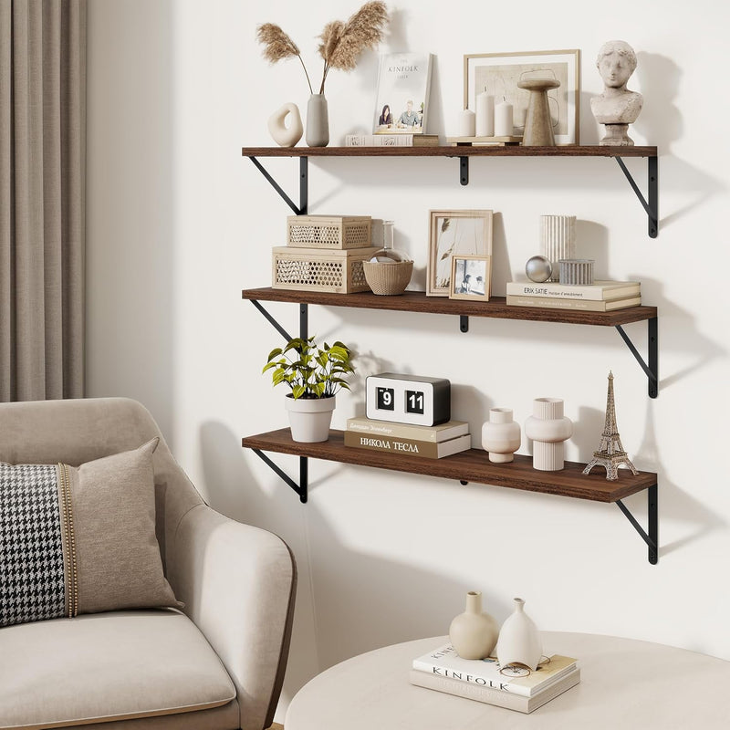 Book Shelf Rustic Shelves Wall Wooden (Set of 3)