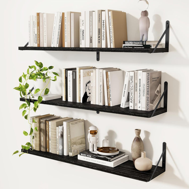 Book Shelf Rustic Shelves Wall Wooden (Set of 3)