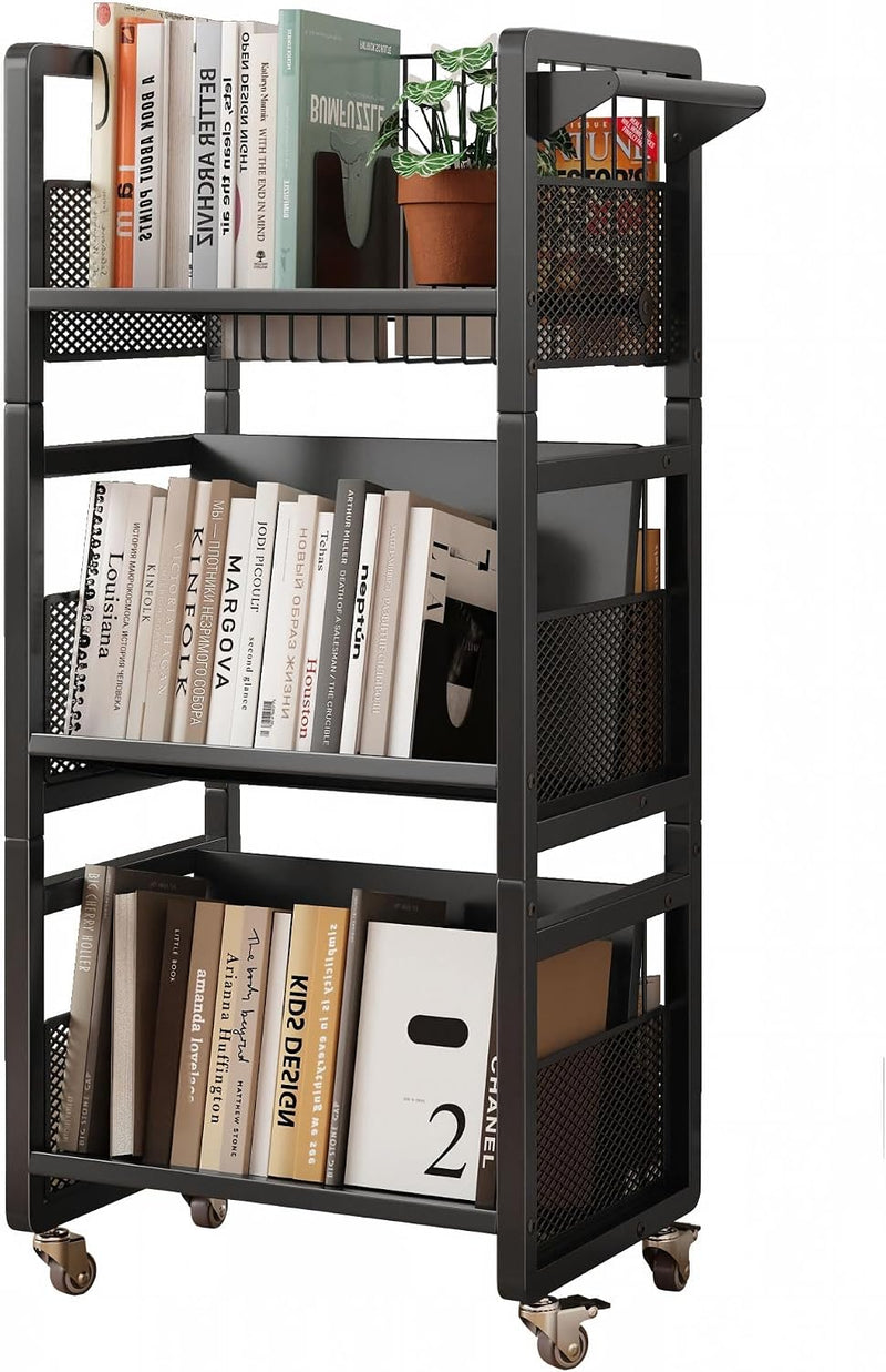 Book Trolley Mobile Bookshelf Organiser with Lockable Wheels