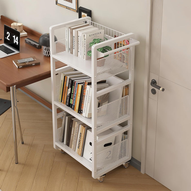 Book Trolley Mobile Bookshelf Organiser with Lockable Wheels