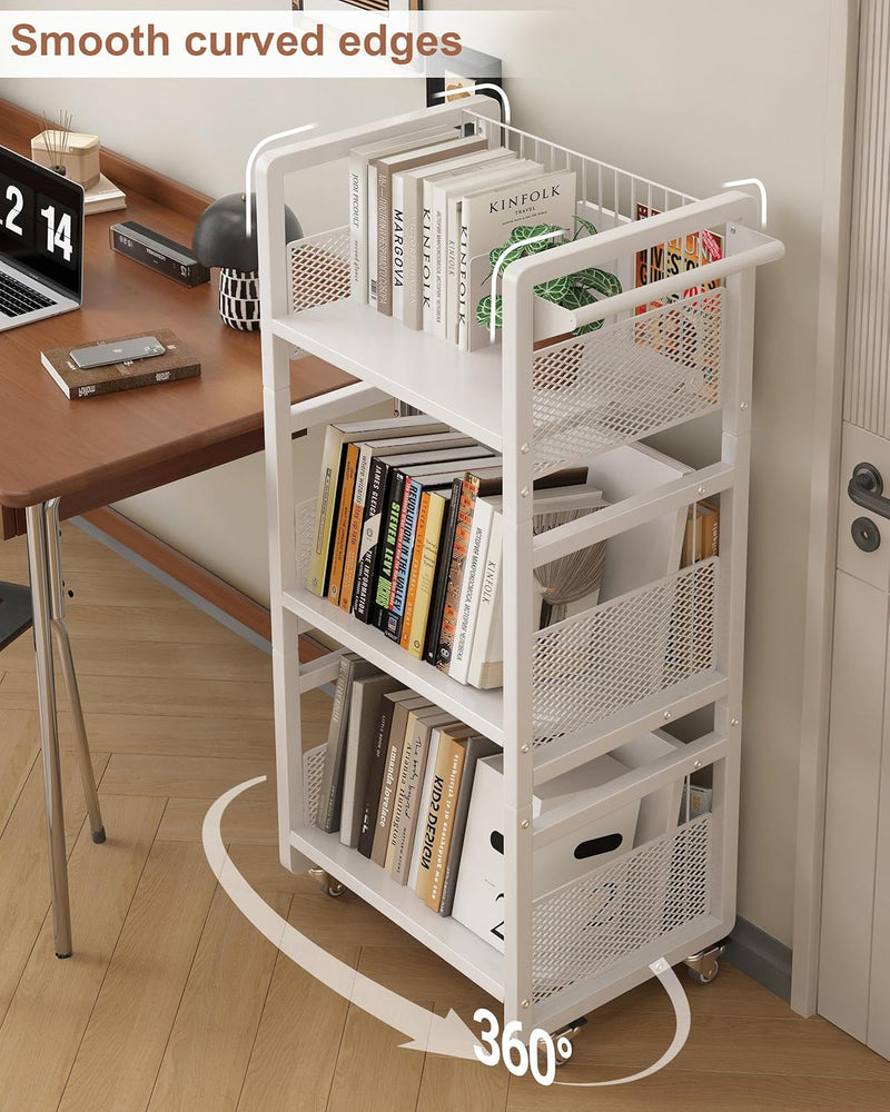 Book Trolley Mobile Bookshelf Organiser with Lockable Wheels