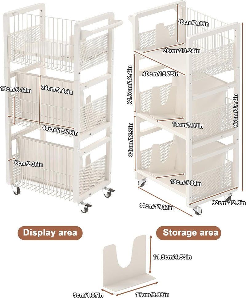 Book Trolley Mobile Bookshelf Organiser with Lockable Wheels