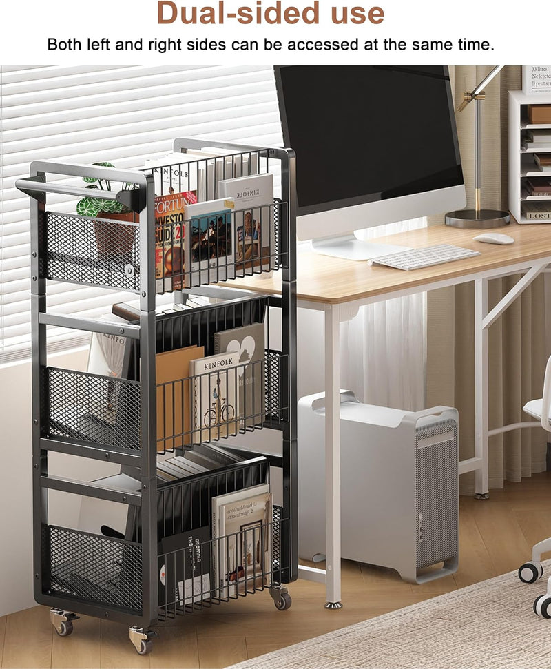 Book Trolley Mobile Bookshelf Organiser with Lockable Wheels