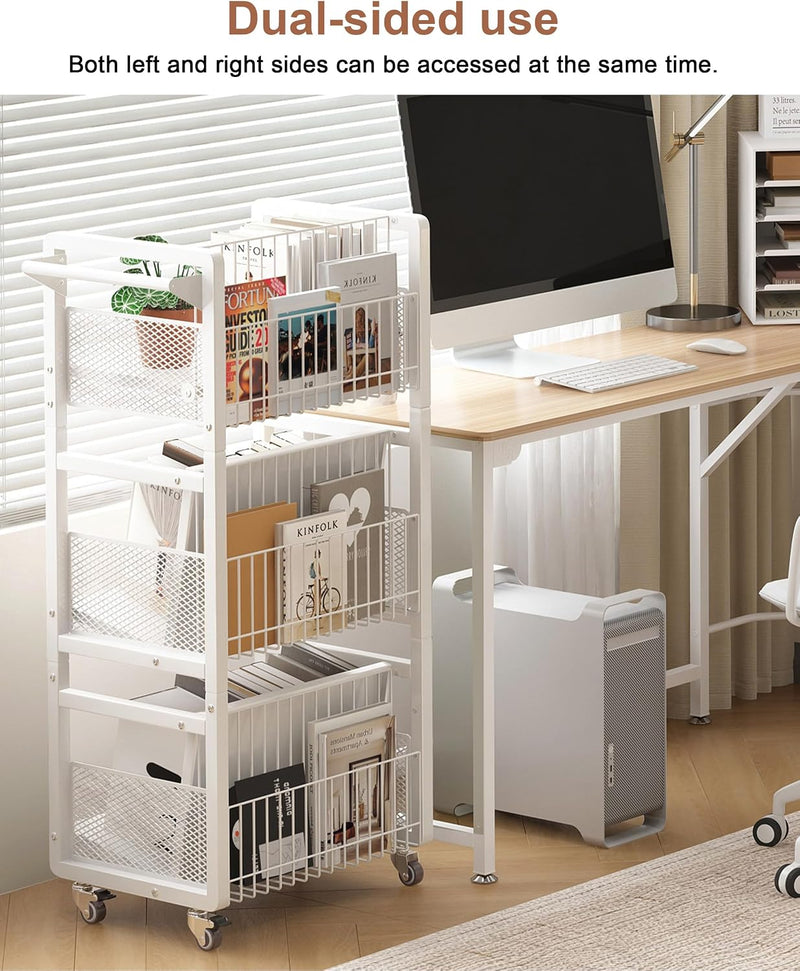Book Trolley Mobile Bookshelf Organiser with Lockable Wheels