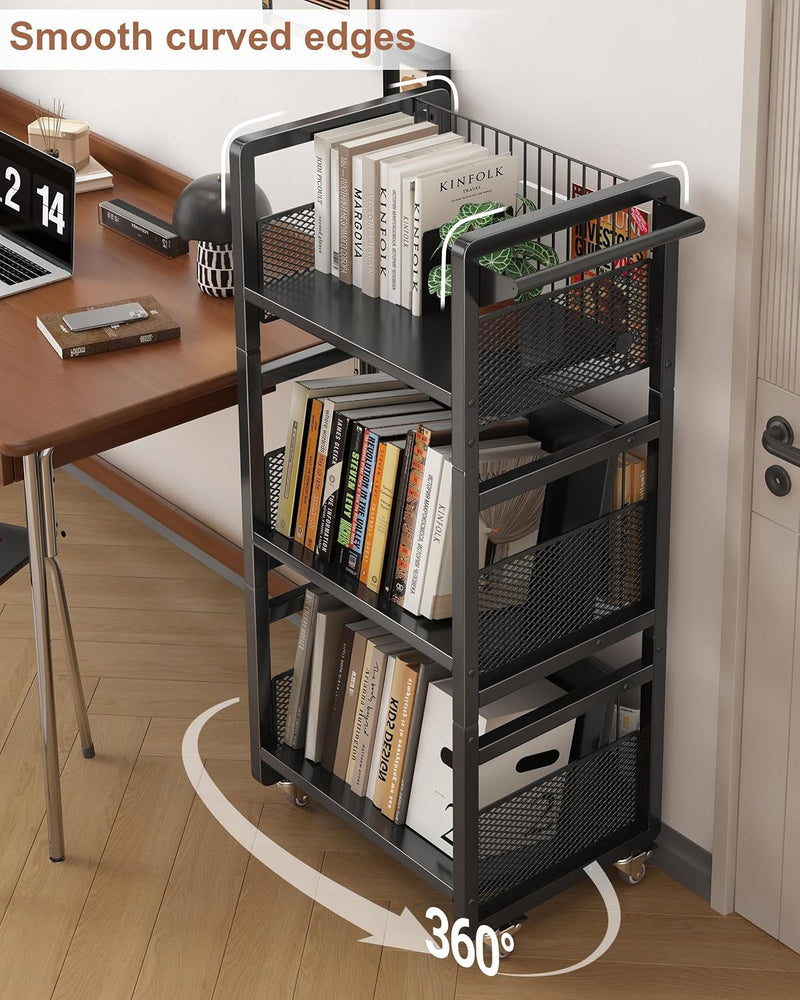 Book Trolley Mobile Bookshelf Organiser with Lockable Wheels