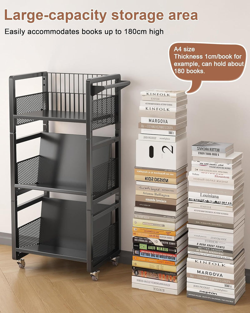 Book Trolley Mobile Bookshelf Organiser with Lockable Wheels