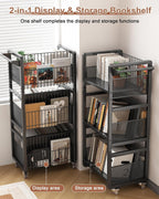 Book Trolley Mobile Bookshelf Organiser with Lockable Wheels