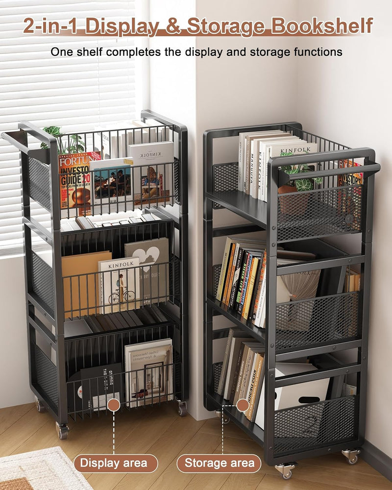 Book Trolley Mobile Bookshelf Organiser with Lockable Wheels