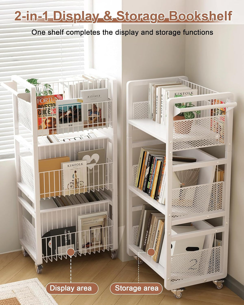 Book Trolley Mobile Bookshelf Organiser with Lockable Wheels
