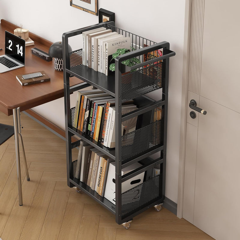 Book Trolley Mobile Bookshelf Organiser with Lockable Wheels