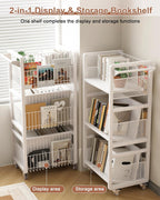 Book Trolley with 3 Magnetic Bookends Mobile Bookshelf