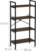 Bookcase 4 Tiers 122x60x32CM Shelving Unit Industrial
