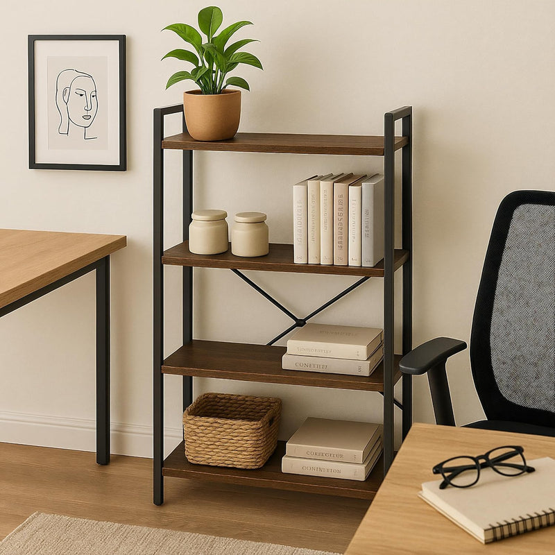Bookcase 4 Tiers 122x60x32CM Shelving Unit Industrial