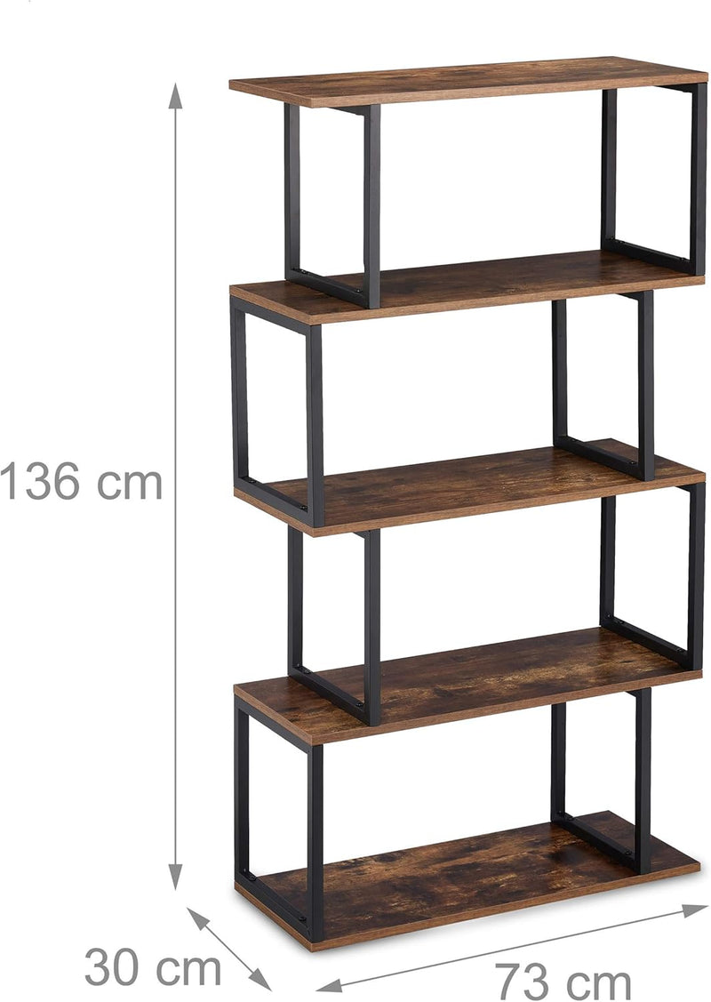 Bookcase Industrial Design 5 Open Levels MDF Metal