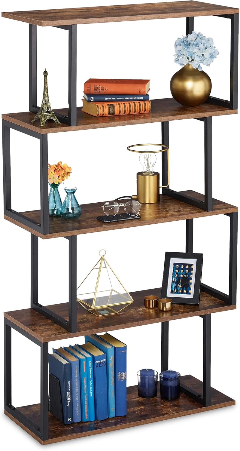 Bookcase Industrial Design 5 Open Levels MDF Metal