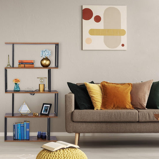 Bookcase Industrial Design 5 Open Levels MDF Metal
