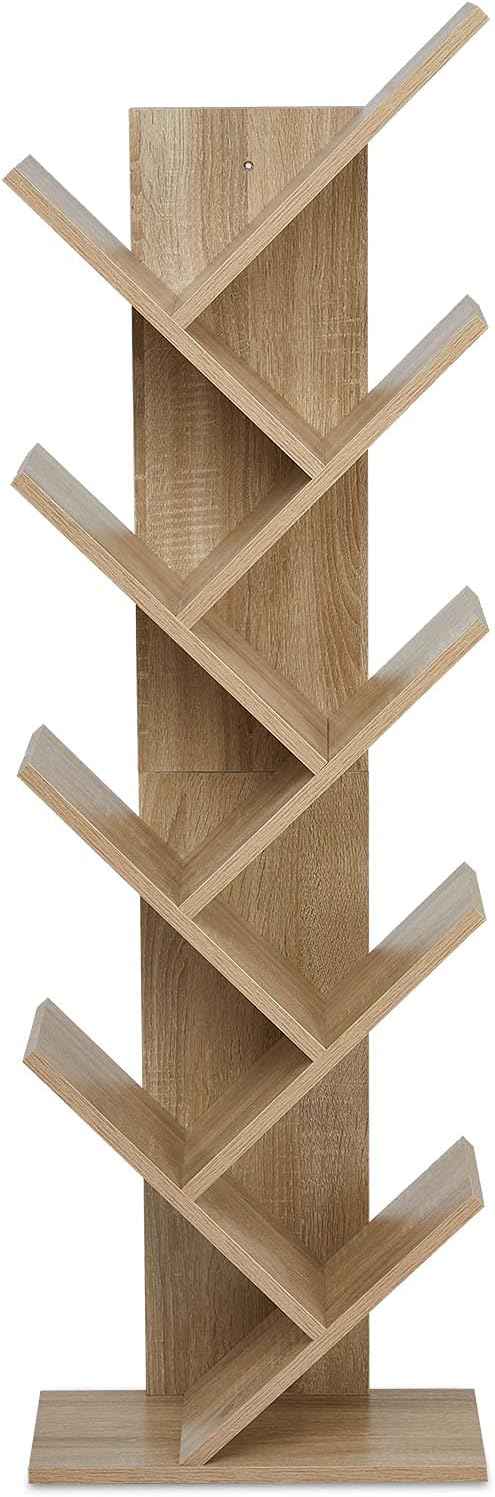 Bookcase Tree Bookshelf 8 Tier Floor Standing Wooden