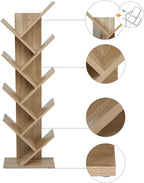 Bookcase Tree Bookshelf 8 Tier Floor Standing Wooden