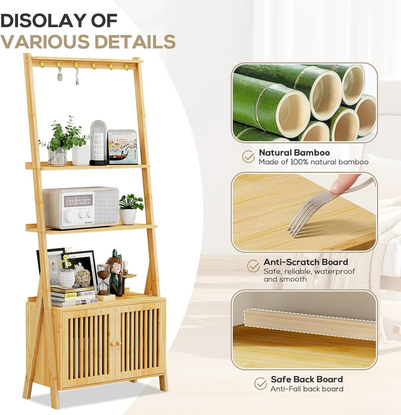 Bookshelf with Drawers 4-Tier Bamboo Bookcase Ladder Shelf