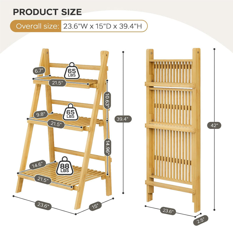 Bookshelf with Drawers 4-Tier Bamboo Bookcase Ladder Shelf