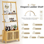 Bookshelf with Drawers 4-Tier Bamboo Bookcase Ladder Shelf