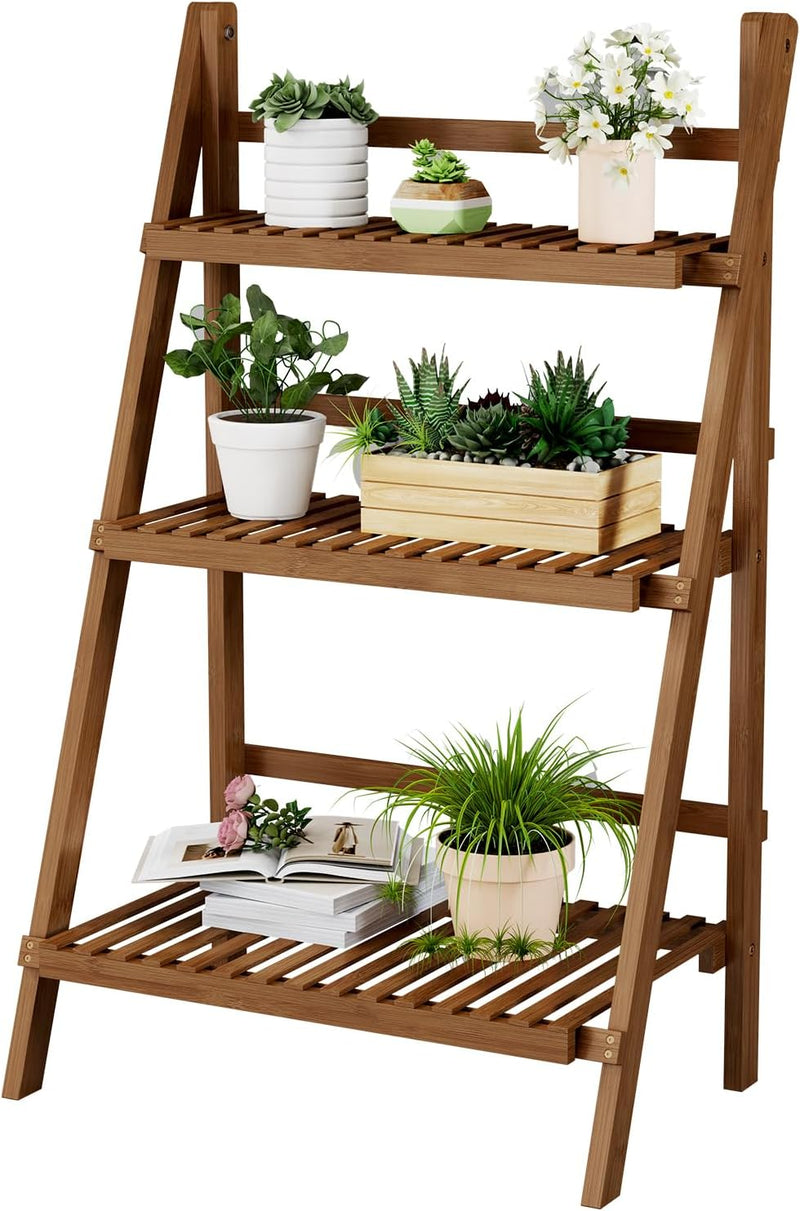 Bookshelf with Drawers 4-Tier Bamboo Bookcase Ladder Shelf