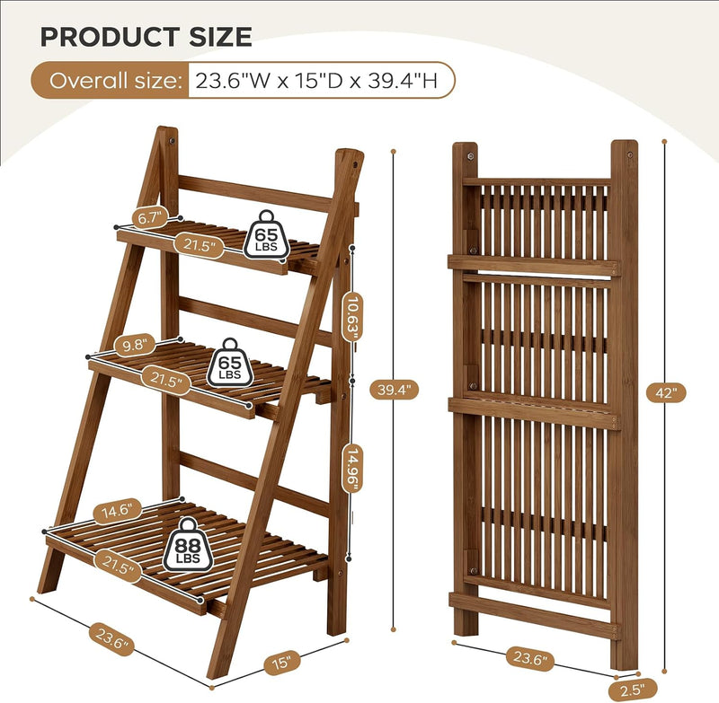 Bookshelf with Drawers 4-Tier Bamboo Bookcase Ladder Shelf