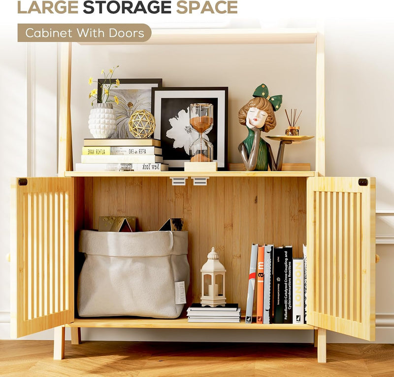 Bookshelf with Drawers 4-Tier Bamboo Bookcase Ladder Shelf