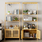 Bookshelf with Drawers 4-Tier Bamboo Bookcase Ladder Shelf
