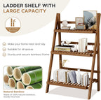 Bookshelf with Drawers 4-Tier Bamboo Bookcase Ladder Shelf