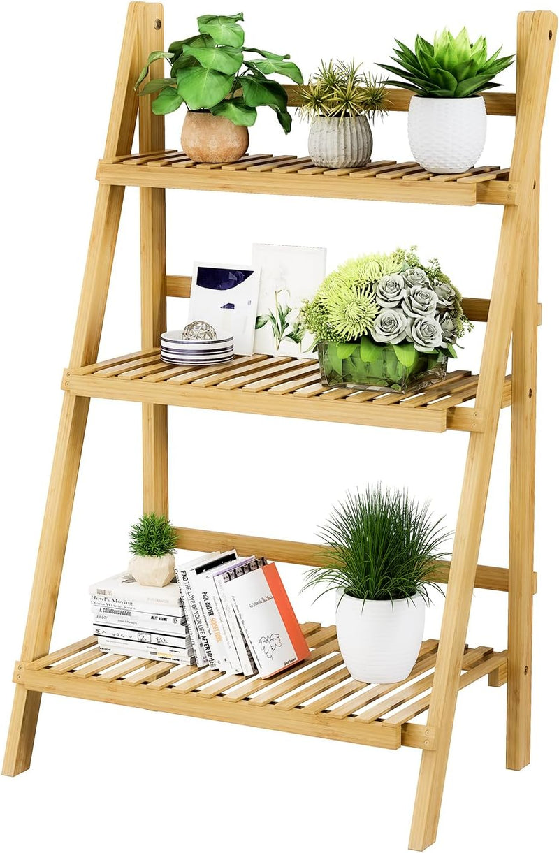 Bookshelf with Drawers 4-Tier Bamboo Bookcase Ladder Shelf