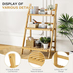 Bookshelf with Drawers 4-Tier Bamboo Bookcase Ladder Shelf