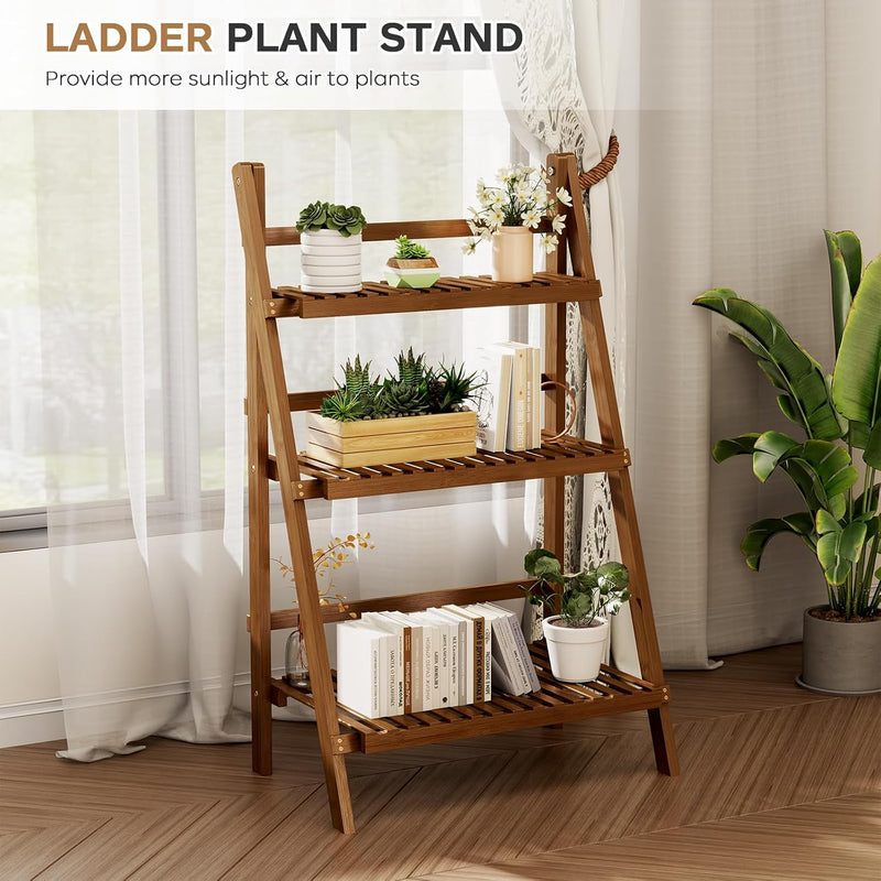 Bookshelf with Drawers 4-Tier Bamboo Bookcase Ladder Shelf