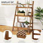 Bookshelf with Drawers 4-Tier Bamboo Bookcase Ladder Shelf