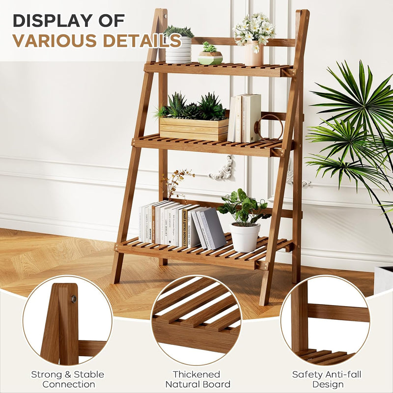Bookshelf with Drawers 4-Tier Bamboo Bookcase Ladder Shelf