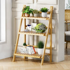 Bookshelf with Drawers 4-Tier Bamboo Bookcase Ladder Shelf