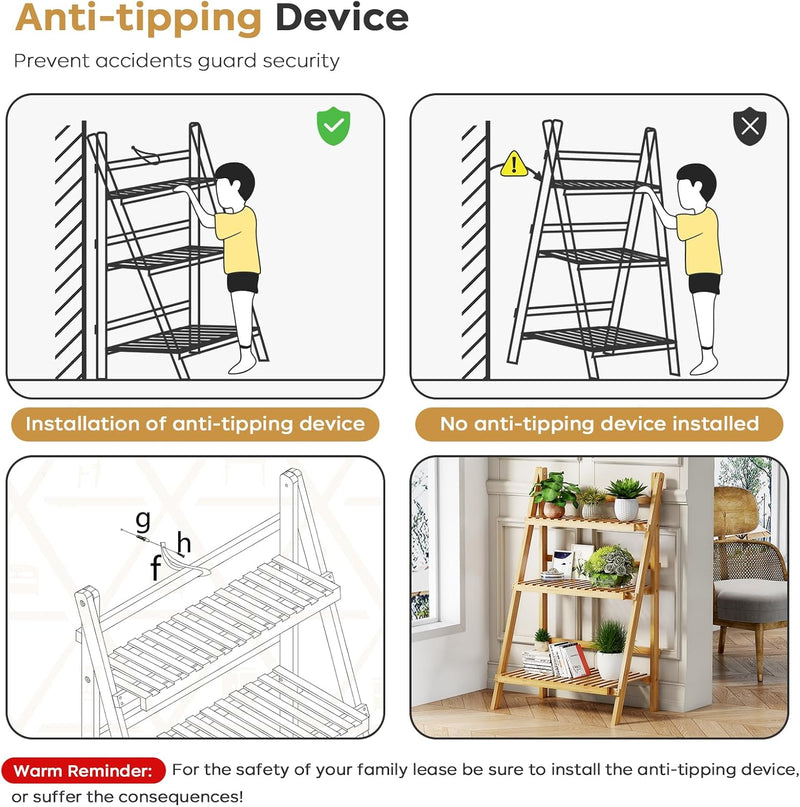 Bookshelf with Drawers 4-Tier Bamboo Bookcase Ladder Shelf