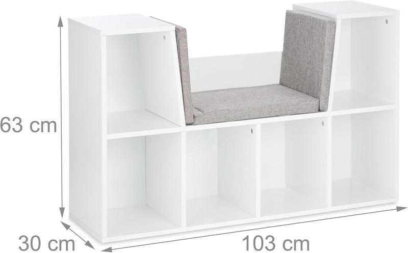 Bookcase with Seat Cushion Book Shelf 6 Compartments
