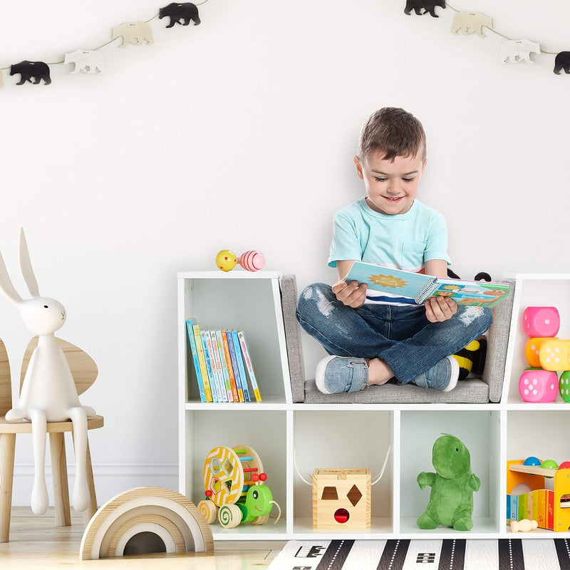 Bookcase with Seat Cushion Book Shelf 6 Compartments
